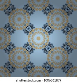 Beautiful vector kaleidoscope seamless pattern. Multicolor mosaic texture. Unique kaleidoscope design. Abstract kaleidoscope background. Seamless texture in beige, black and blue colors.