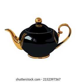 Beautiful vector kettle design. Black and golden vector teapot design isolated on a white color background.