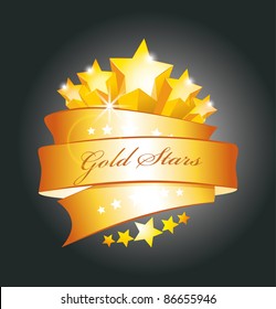 beautiful vector label sign with stars and gold ribbon