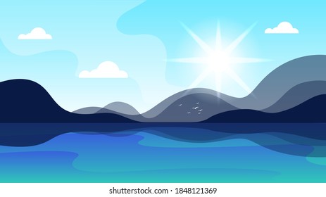 
beautiful vector landscape - calm sea and sunny day