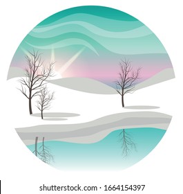 beautiful vector landscape early spring at dawn in gentle pastel colors