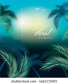 beautiful vector landscape with palm trees and sunrise