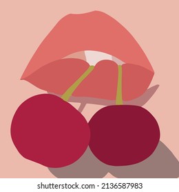 Beautiful vector lips with cherry. What looks nicer?