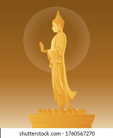 beautiful Vector of Lord of golden Buddha enlightenment mediating standing on lotus flower for Makha, Visakha, Asarnha Bucha, Visak and buddhist lent day. the religion festival in Thailand and Asia.