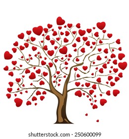 Beautiful vector love tree with red leaves of hearts