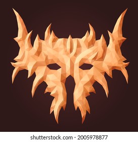 Beautiful vector low poly illustration with colorful abstract demon mask isolated on the purple background