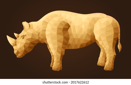 Schöne VektorLow-Poly-Illustration mit stylischer abstrakter Rhino-Silhouette auf braunem Hintergrund
