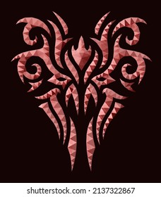 Beautiful vector low poly illustration with colorful red decorative demon mask isolated on the black background