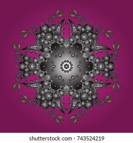 Beautiful vector magenta, gray and brown snowflakes isolated on a colorful background. Illustration. Snowflakes, snowfall. Falling Christmas stylized snowflakes.
