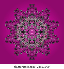 Beautiful vector magenta, gray and neutral snowflakes isolated on a colorful background. Illustration. Snowflakes, snowfall. Falling Christmas stylized snowflakes.