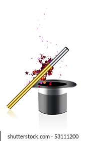 Beautiful vector magic background with wand and hat
