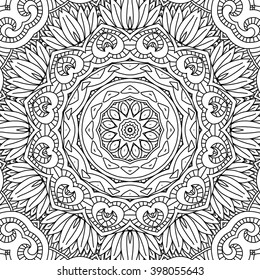Beautiful Vector Mandala. Black drawing isolated on white. Design for coloring book page for kids and adults. Patterned Design Element.