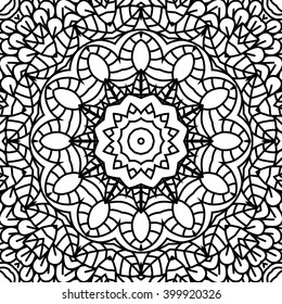 Beautiful Vector Mandala. Black drawing isolated on white. Design for coloring book page for kids and adults. Patterned Design Element.