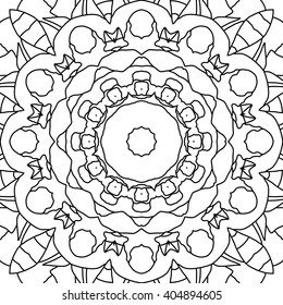 Beautiful Vector Mandala. Black drawing isolated on white. Design for coloring book page for kids and adults. Patterned Design Element.