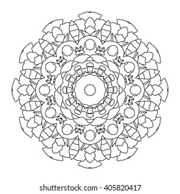 Beautiful Vector Mandala. Black drawing isolated on white. Design for coloring book page for kids and adults. Patterned Design Element. Zentangle style