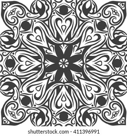 Beautiful Vector Mandala. Black drawing isolated on white. Design for coloring book page for kids and adults. Patterned Design Element.