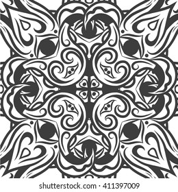 Beautiful Vector Mandala. Black drawing isolated on white. Design for coloring book page for kids and adults. Patterned Design Element.