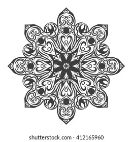 Beautiful Vector Mandala. Black drawing isolated on white. Design for coloring book page for kids and adults. Patterned Design Element. Zentangle style
