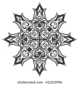 Beautiful Vector Mandala. Black drawing isolated on white. Design for coloring book page for kids and adults. Patterned Design Element. Zentangle style