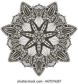 Beautiful Vector Mandala. Black drawing isolated on white. Design for coloring book page for kids and adults. Patterned Design Element. Zentangle style