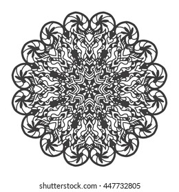 Beautiful Vector Mandala. Black drawing isolated on white. Design for coloring book page for kids and adults. Patterned Design Element. Zentangle style