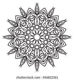 Beautiful Vector Mandala. Black drawing isolated on white. Design for coloring book page for kids and adults. Patterned Design Element. Zentangle style