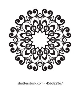 Beautiful Vector Mandala. Black drawing isolated on white. Design for coloring book page for kids and adults. Patterned Design Element. Zentangle style