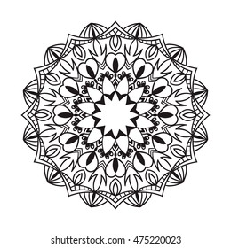 Beautiful Vector Mandala. Black drawing isolated on white. Design for coloring book page for kids and adults. Patterned Design Element. Zentangle style