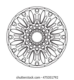 Beautiful Vector Mandala. Black drawing isolated on white. Design for coloring book page for kids and adults. Patterned Design Element. Zentangle style