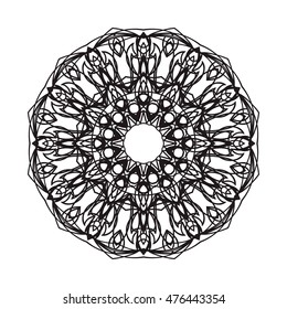 Beautiful Vector Mandala. Black drawing isolated on white. Design for coloring book page for kids and adults. Patterned Design Element. Zentangle style