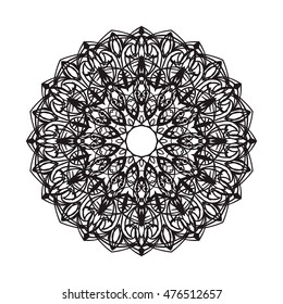 Beautiful Vector Mandala. Black drawing isolated on white. Design for coloring book page for kids and adults. Patterned Design Element. Zentangle style