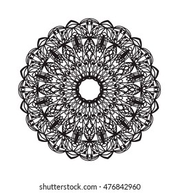 Beautiful Vector Mandala. Black drawing isolated on white. Design for coloring book page for kids and adults. Patterned Design Element. Zentangle style