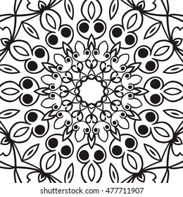 Beautiful Vector Mandala. Black drawing isolated on white. Design for coloring book page for kids and adults. Patterned Design Element.