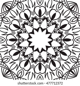 Beautiful Vector Mandala. Black drawing isolated on white. Design for coloring book page for kids and adults. Patterned Design Element.