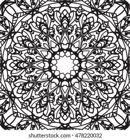 Beautiful Vector Mandala. Black drawing isolated on white. Design for coloring book page for kids and adults. Patterned Design Element. Zentangle style