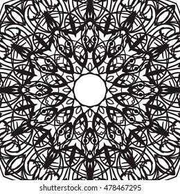 Beautiful Vector Mandala. Black drawing isolated on white. Design for coloring book page for kids and adults. Patterned Design Element. Zentangle style