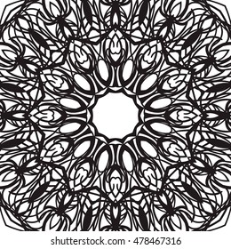 Beautiful Vector Mandala. Black drawing isolated on white. Design for coloring book page for kids and adults. Patterned Design Element. Zentangle style