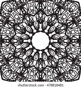 Beautiful Vector Mandala. Black drawing isolated on white. Design for coloring book page for kids and adults. Patterned Design Element. Zentangle style
