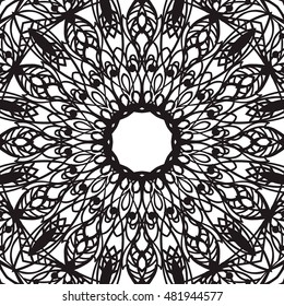 Beautiful Vector Mandala. Black drawing isolated on white. Design for coloring book page for kids and adults. Patterned Design Element. Zentangle style