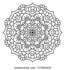 Bela Mandala Vetorial. Desenho preto isolado no branco. Design para colorir página do livro para crianças e adultos. Elemento de design padronizado.