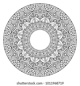 beautiful vector mandala, black outlines on isolated background