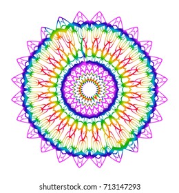 Beautiful Vector Mandala. Rainbow color on white. Vector illustration. Patterned Design Element.