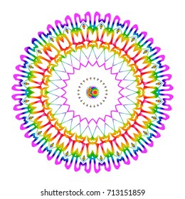 Beautiful Vector Mandala. Rainbow color on white. Vector illustration. Patterned Design Element.