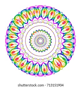 Beautiful Vector Mandala. Rainbow color on white. Vector illustration. Patterned Design Element.