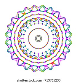 Beautiful Vector Mandala. Rainbow color on white. Vector illustration. Patterned Design Element.