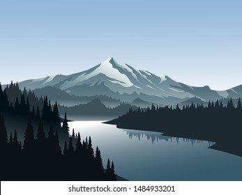 beautiful vector mountain landscape with river