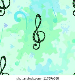 Beautiful vector musical seamless pattern with decorative treble clef