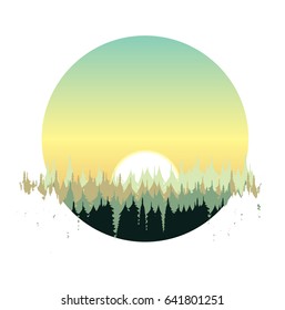 beautiful vector nature illustration
forest and sunrise, abstract flat icon