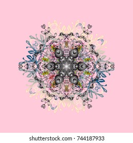 Beautiful vector neutral, gray and beige snowflakes isolated on a colorful background. Snowflakes, snowfall. Falling Christmas stylized snowflakes. Illustration.