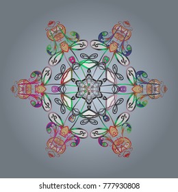 Beautiful vector neutral, white and gray snowflakes isolated on a colorful background, snowfall. Falling Christmas stylized snowflakes. Illustration.